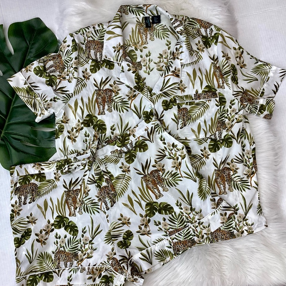 Cynthia Rowley Leopard Jungle Pajama Short Set POCKETS L